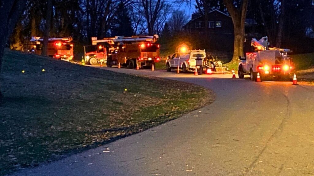 Forestry and line crews responding to outages at night.